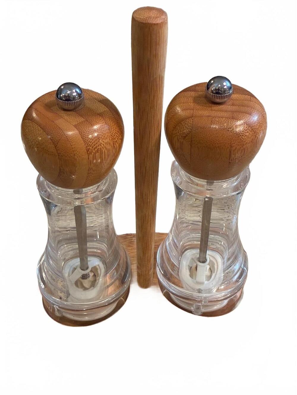 Pampered Chef Salt and Pepper Grinder Set with Wooden Caddy